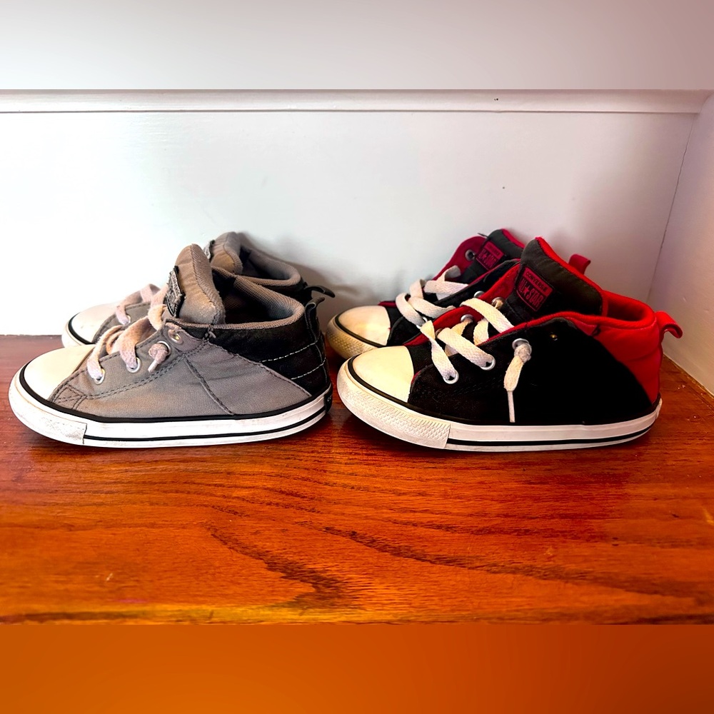 Red/Black and Gray/Black size 9 toddler Converse sneakers